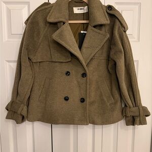 Stylish Olive Double-Breasted Pea Coat
